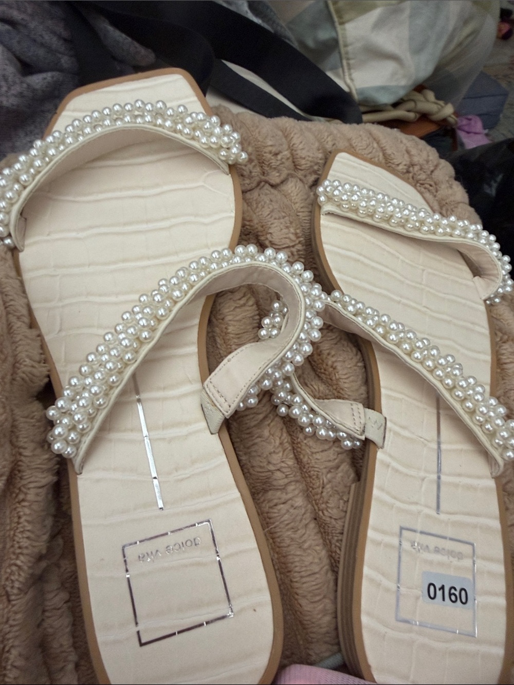 Dolce Vita Beaded Pearl-Trim Cream Women's Sandals
